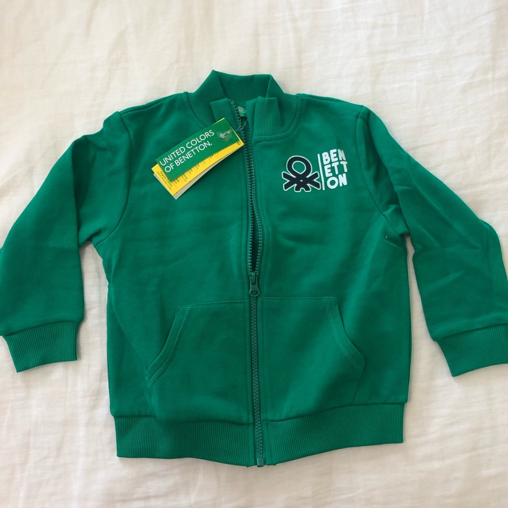 United colors of benetton, green zip-up shirt 3-4T